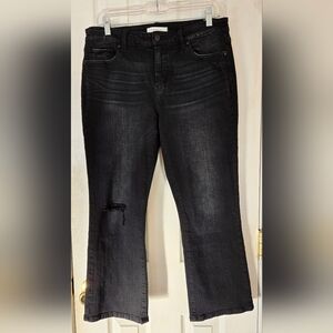 Eunina Lola Mid-Rise Cropped Bootcut Black Jeans, 33" Waist, Distressed